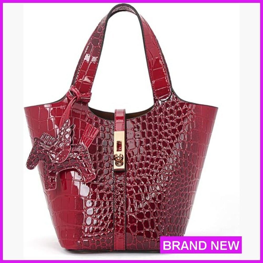 Faux Leather Tote Bag Bucket Purse Chic Elegant Work Evening Satchel Handbag